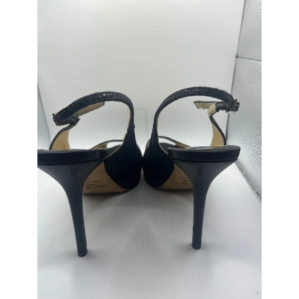 Jimmy Choo Glitter Peep Toe Slingback Heels Black Made‎ in Italy Size 38